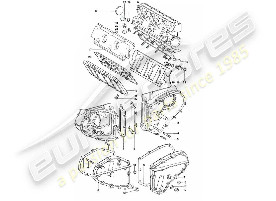 porsche 914 (1974) chain case - camshaft housing part diagram