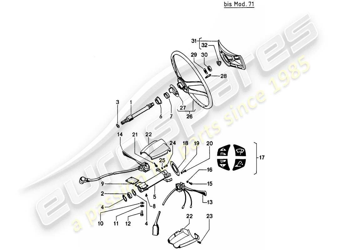 porsche 914 (1971) intermediate steering shaft - steering wheel - steering column switch - d >> - mj 1971 part diagram