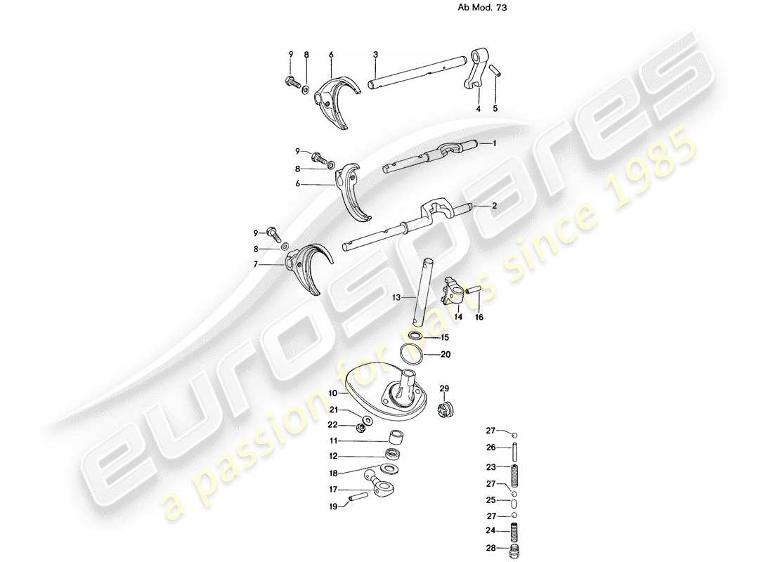 porsche 914 (1971) shift rods - shift forks - for - 5-speed - transmission - d - mj 1973>> part diagram