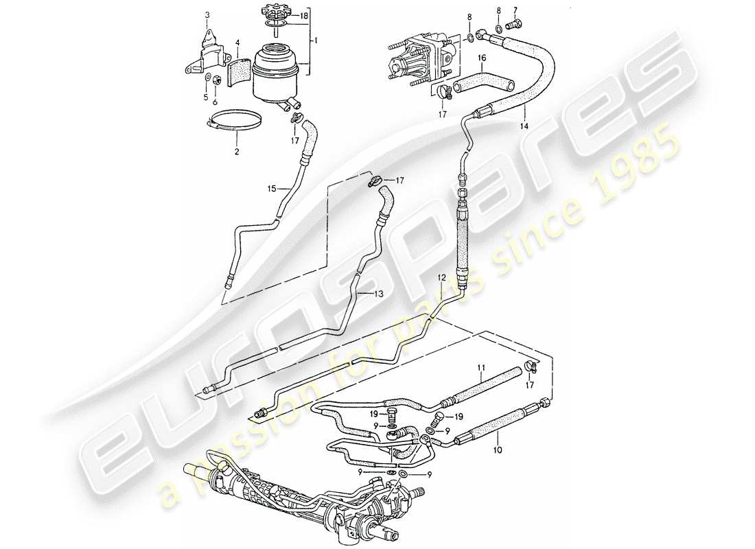 porsche 964 (1990) power steering - lines part diagram