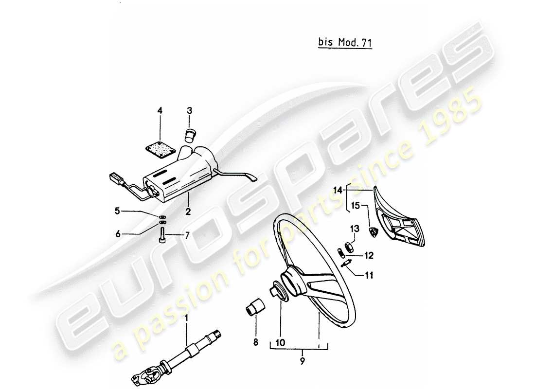 porsche 914 (1971) intermediate steering shaft - steering wheel - steering column switch - d >> - mj 1971 part diagram