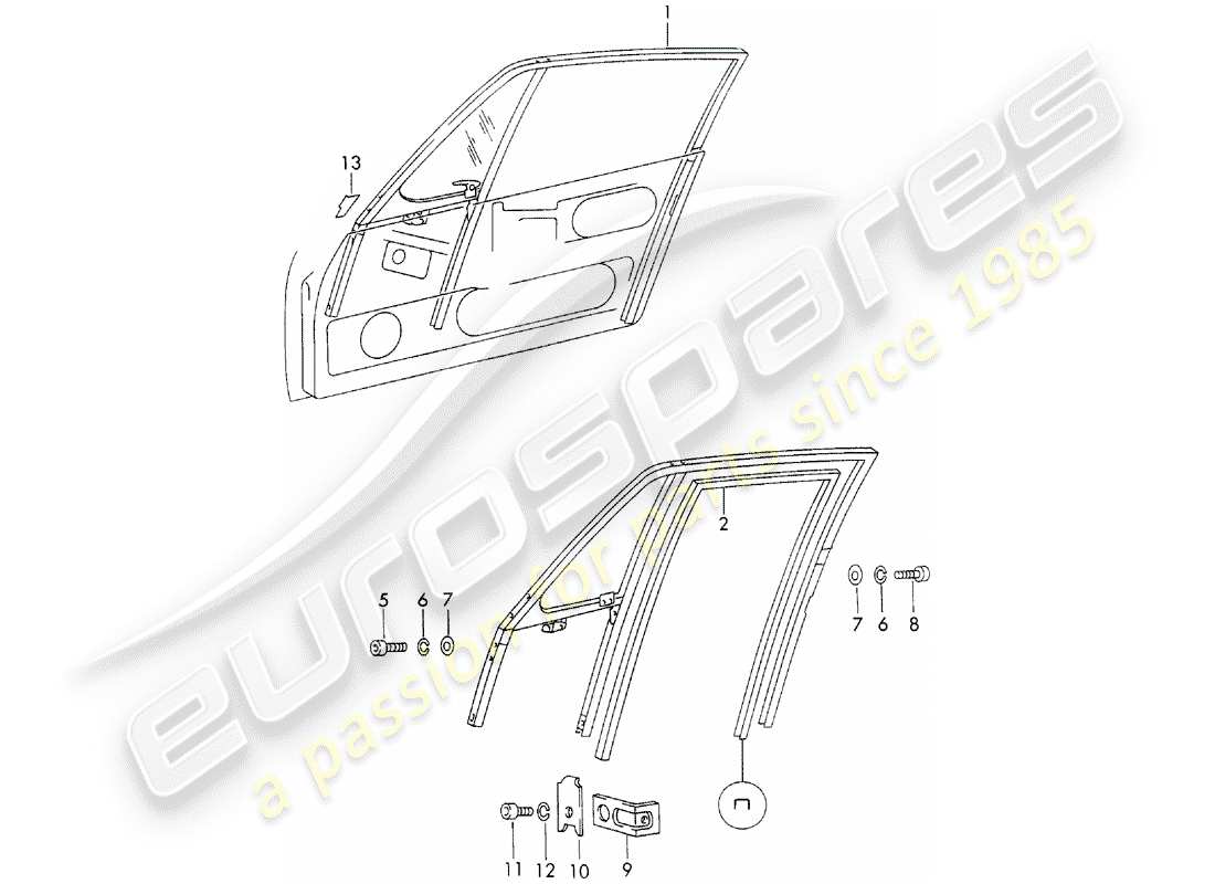 porsche 911 (1971) window frame part diagram