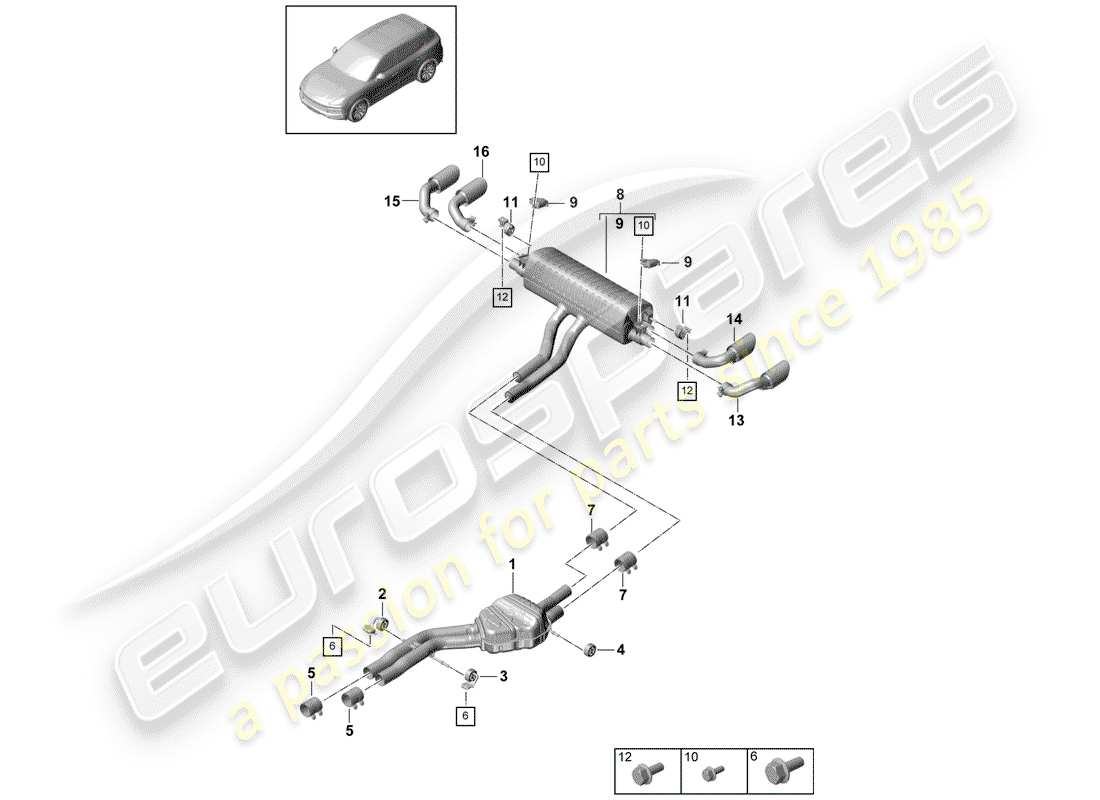 porsche cayenne e3 (2018) exhaust system part diagram