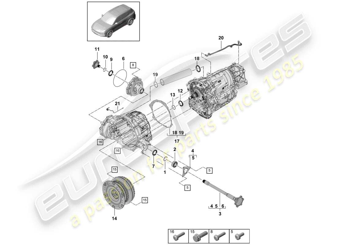 porsche cayenne e3 (2018) 8-speed automatic gearbox part diagram