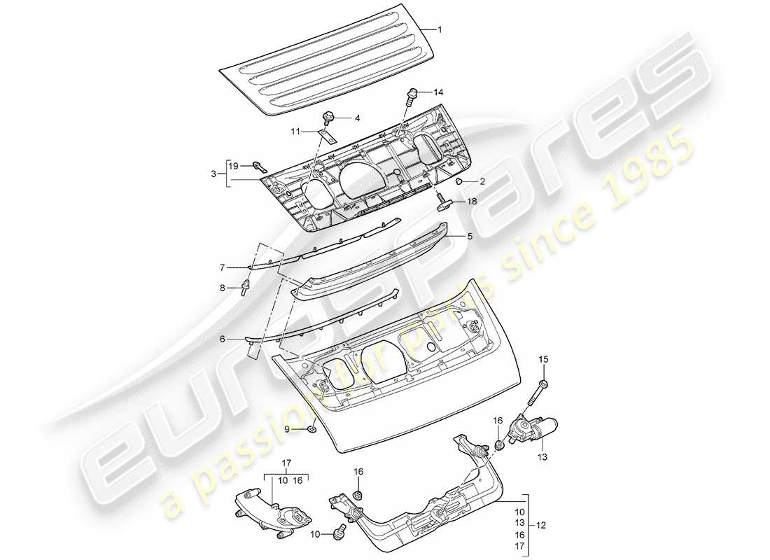 porsche 997 (2007) rear spoiler part diagram