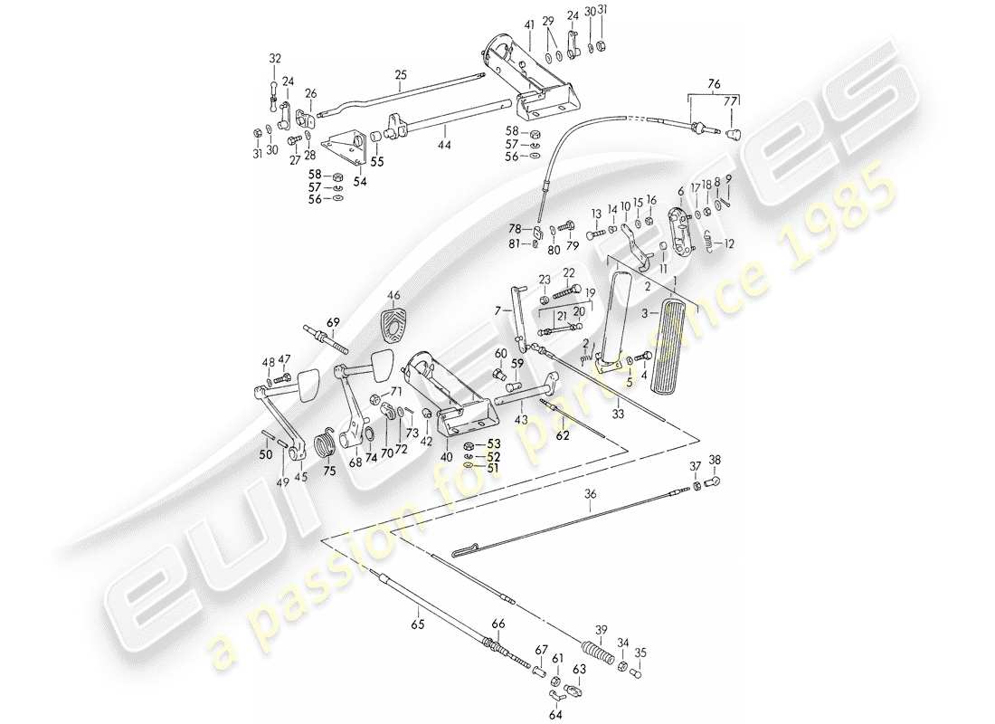 porsche 356/356a (1957) pedals part diagram