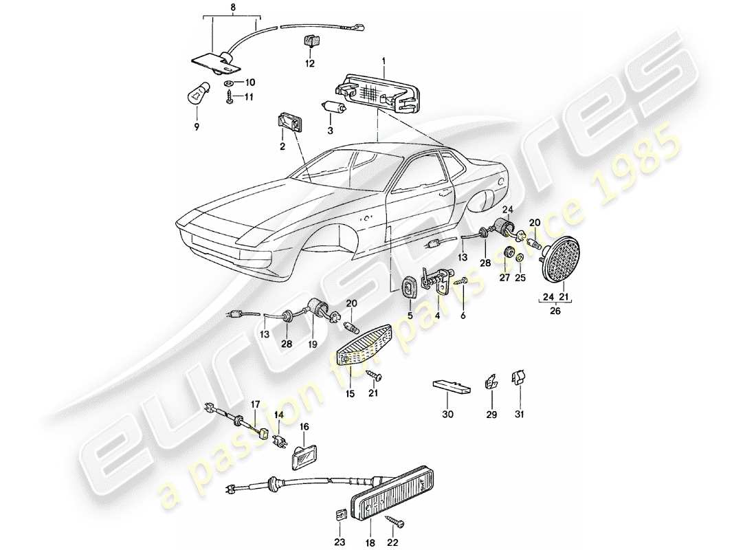 porsche 924 (1982) interior light - turn signal repeater part diagram