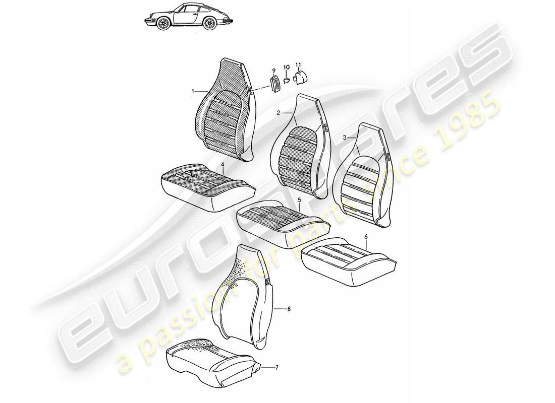 porsche seat 944/968/911/928 (1992) cover - front seat - d - mj 1985>> - mj 1986 part diagram