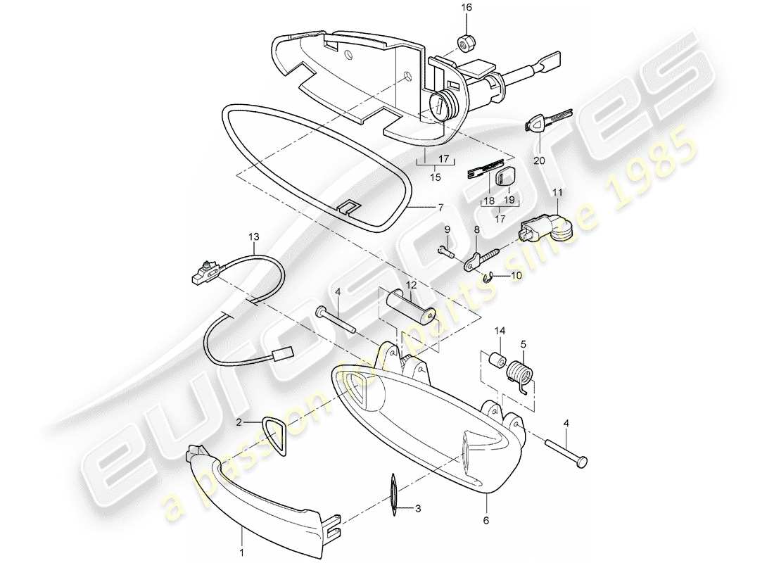 porsche 997 (2008) door handle part diagram