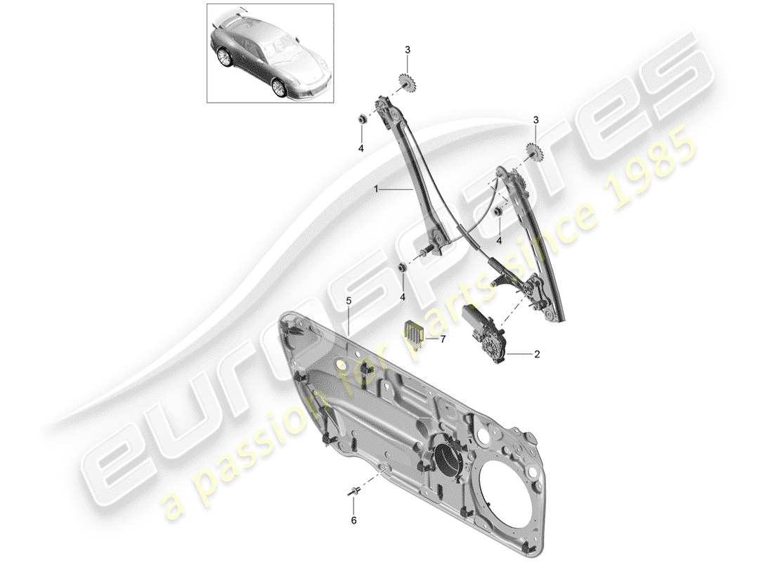 porsche 991r/gt3/rs (2016) window regulator part diagram