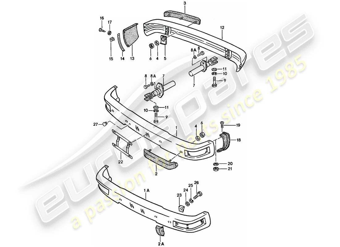 porsche 924 (1982) bumper - with: - buffer part diagram