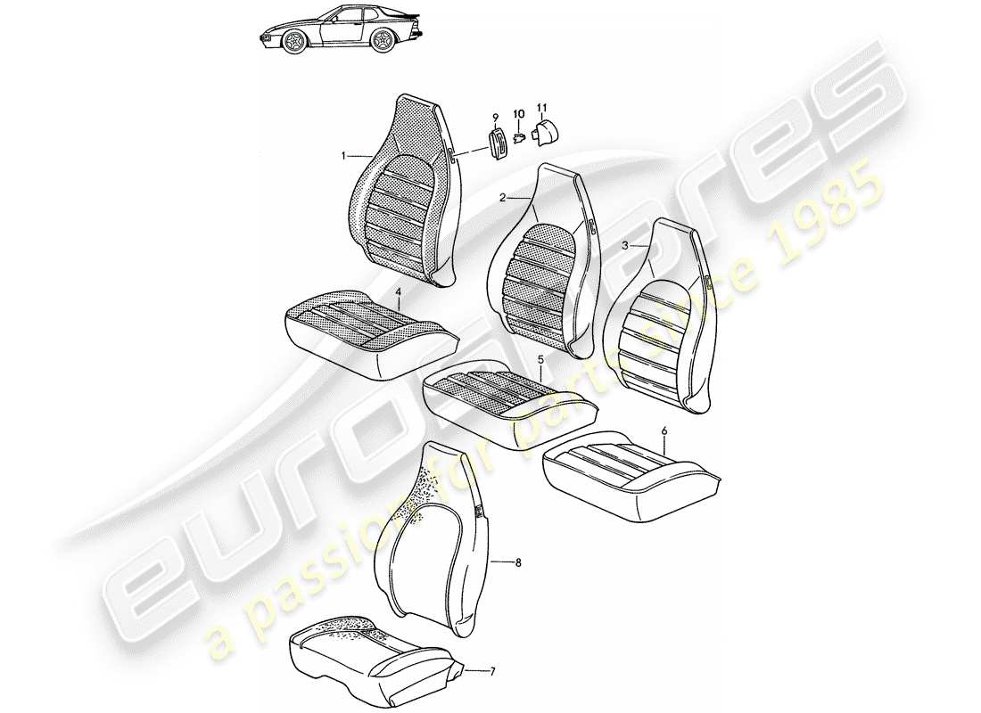 porsche seat 944/968/911/928 (1992) cover - front seat - d - mj 1989>> - mj 1991 part diagram