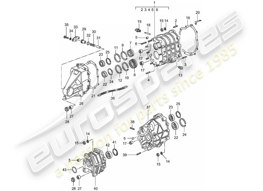 porsche 993 (1997) gear housing - transmission cover part diagram