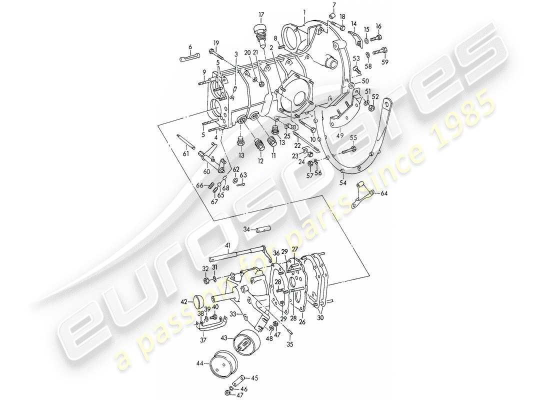 porsche 356/356a (1958) transmission case - with: - transmission suspension part diagram