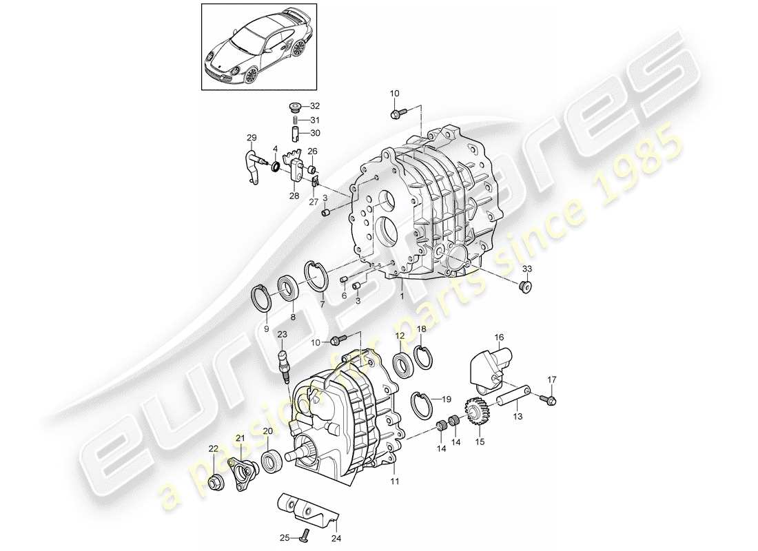 porsche 997 t/gt2 (2008) gear housing part diagram