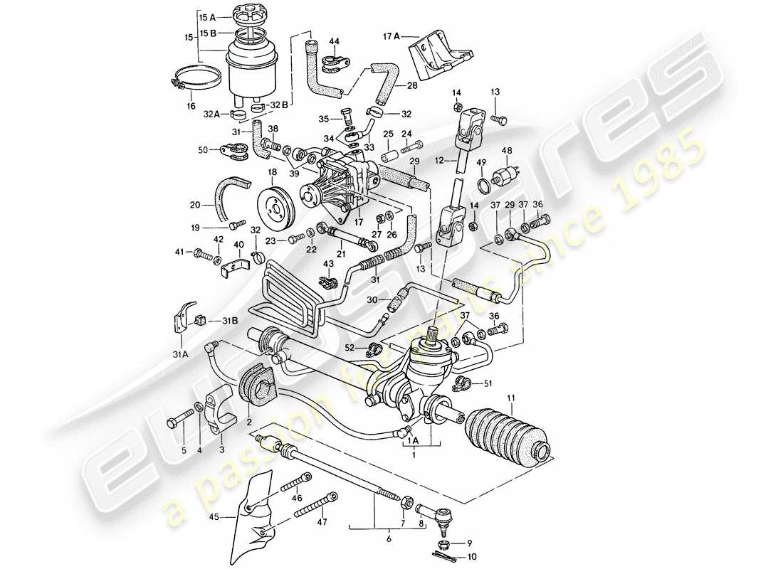 porsche 944 (1987) power steering - steering gear - power steering pump - lines part diagram