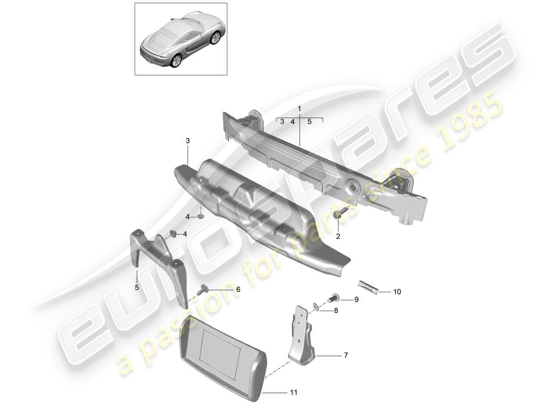 porsche cayman 981 (2016) bumper bracket part diagram