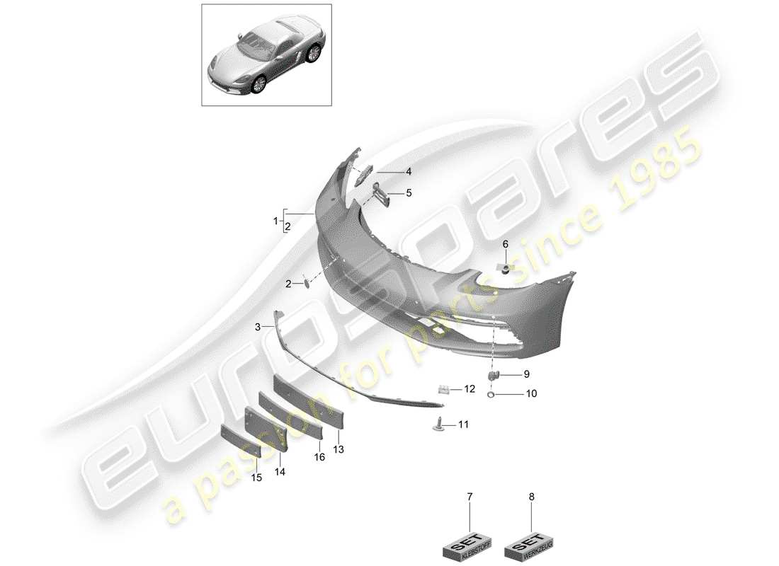 porsche 718 boxster (2018) bumper part diagram