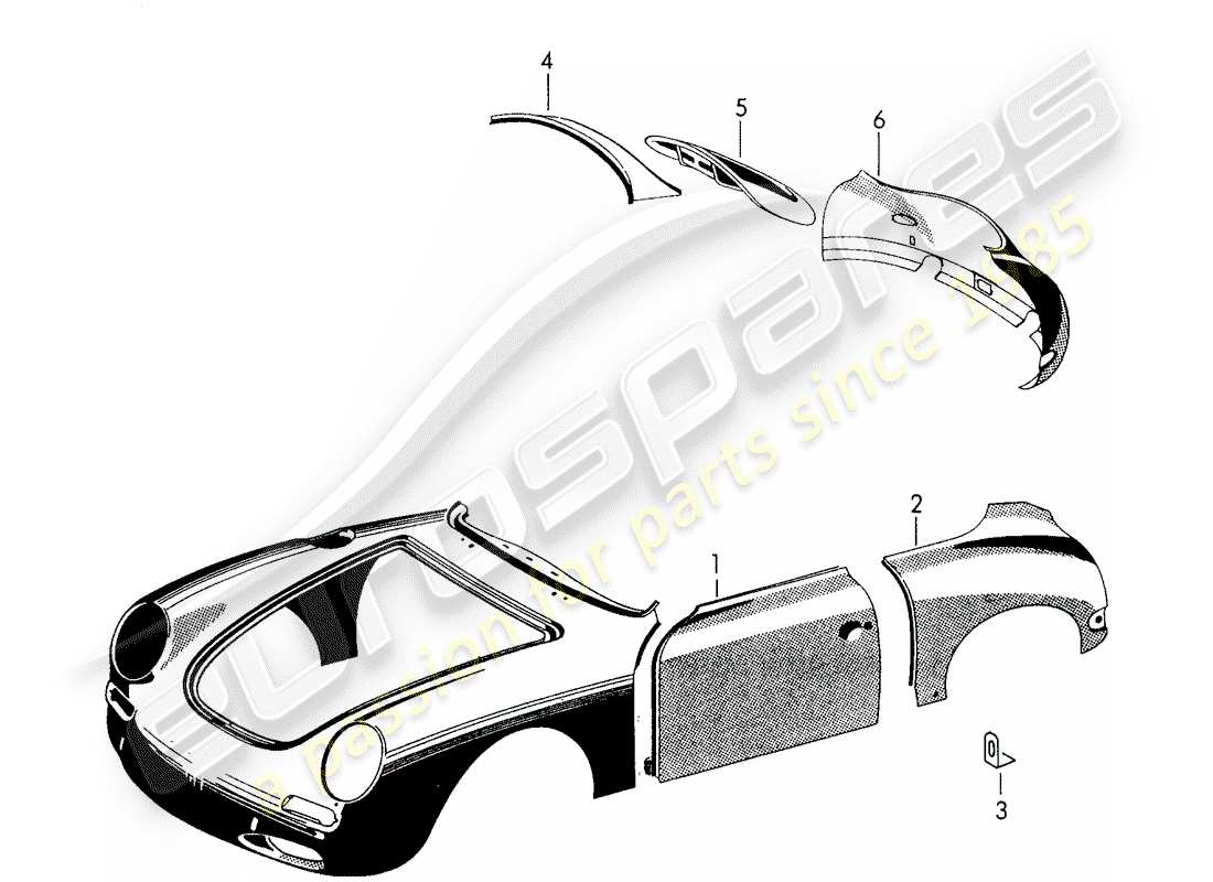 porsche 356/356a (1957) exterior panelling - fender part diagram