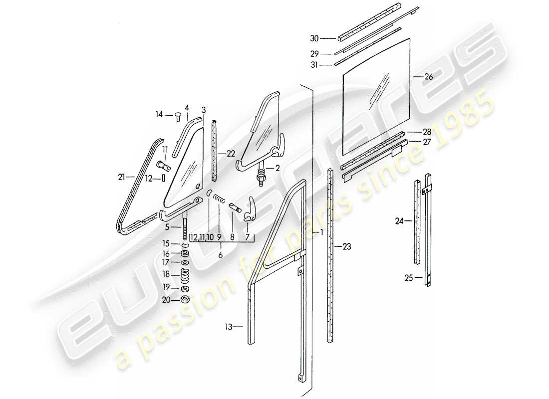 porsche 356/356a (1957) door window - f 150 001 >> part diagram