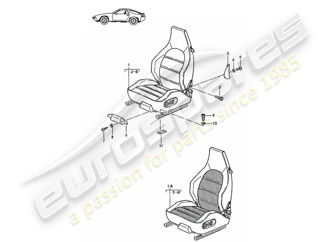 porsche seat 944/968/911/928 (1992) sports seat - complete - d - mj 1985>> - mj 1986 part diagram