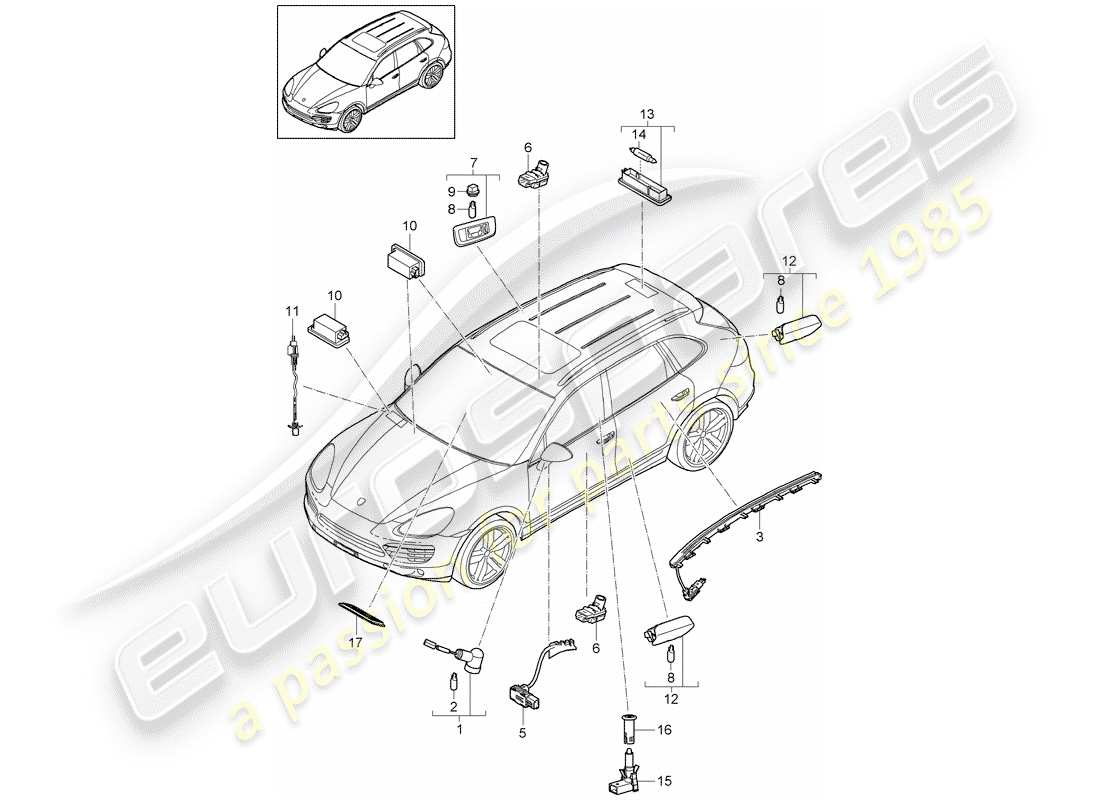 porsche cayenne e2 (2014) interior lights part diagram