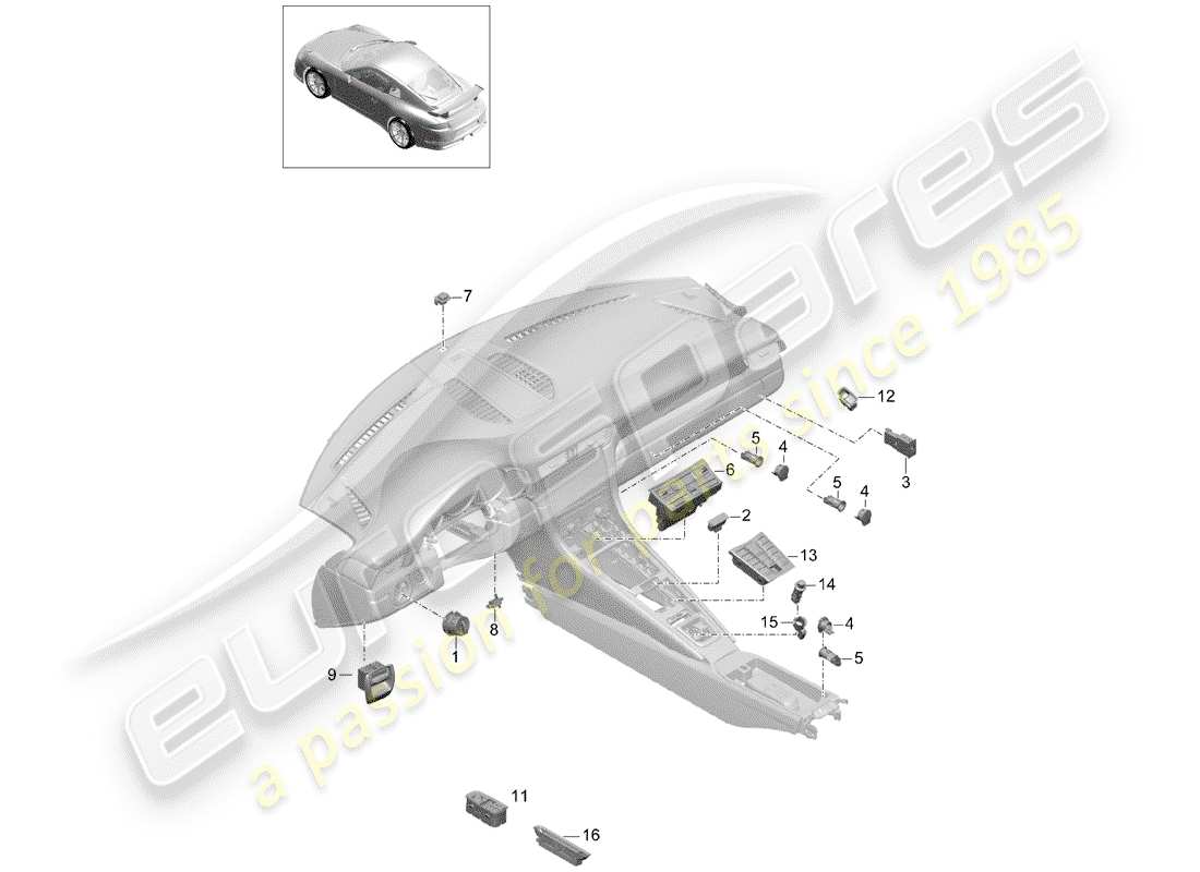 porsche 991r/gt3/rs (2016) switch part diagram