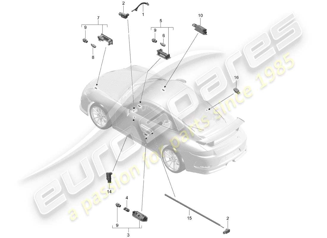 porsche 991r/gt3/rs (2016) interior lighting part diagram