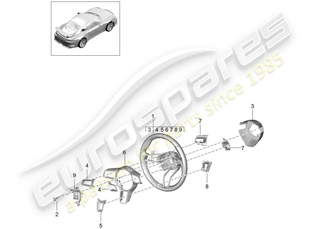 porsche 991r/gt3/rs (2016) steering wheel part diagram