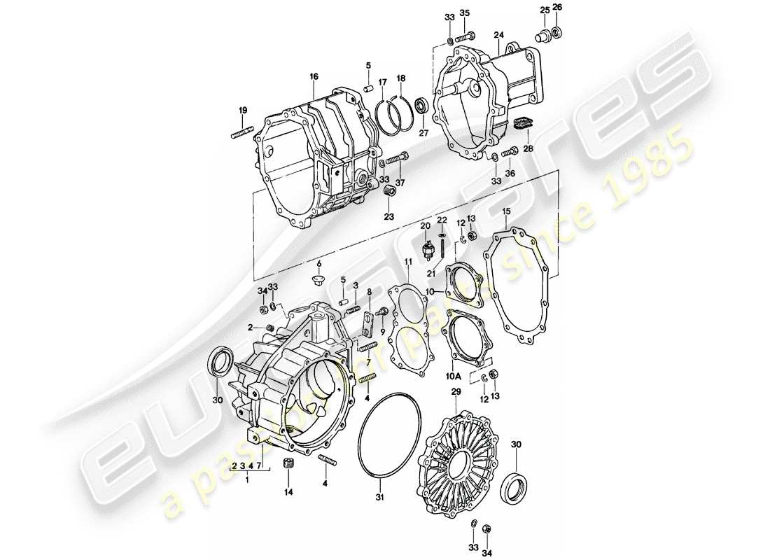 porsche 924 (1985) replacement transmission - transmission case - manual gearbox - g31.01/02/03 part diagram