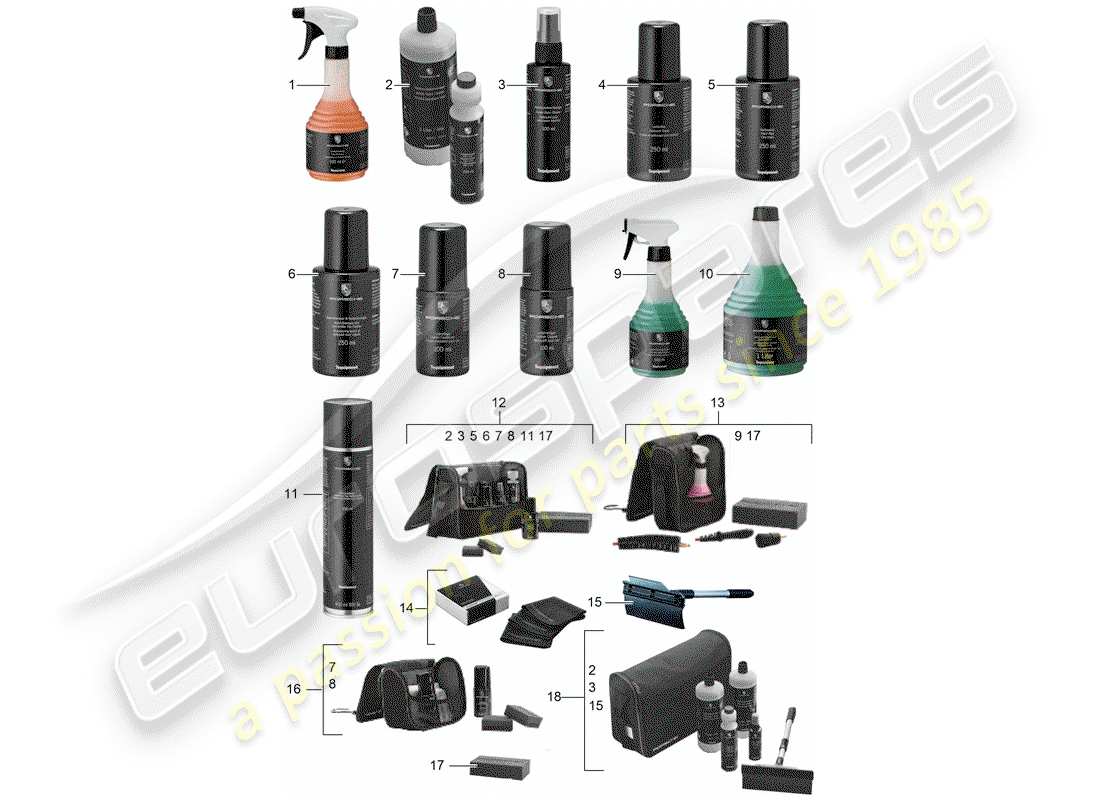 porsche tequipment 98x/99x (2015) cleaning agent part diagram