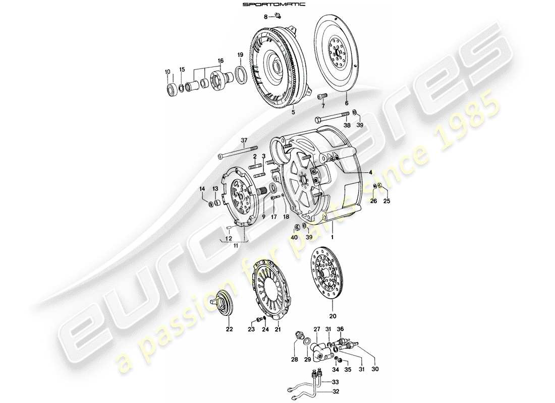 porsche 914 (1973) torque converter - converter housing part diagram