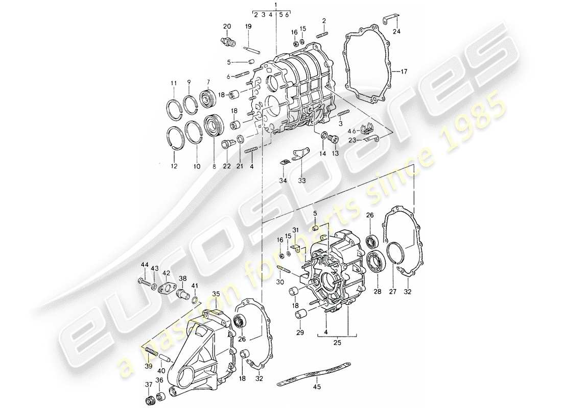 porsche 964 (1992) gear housing - transmission cover part diagram