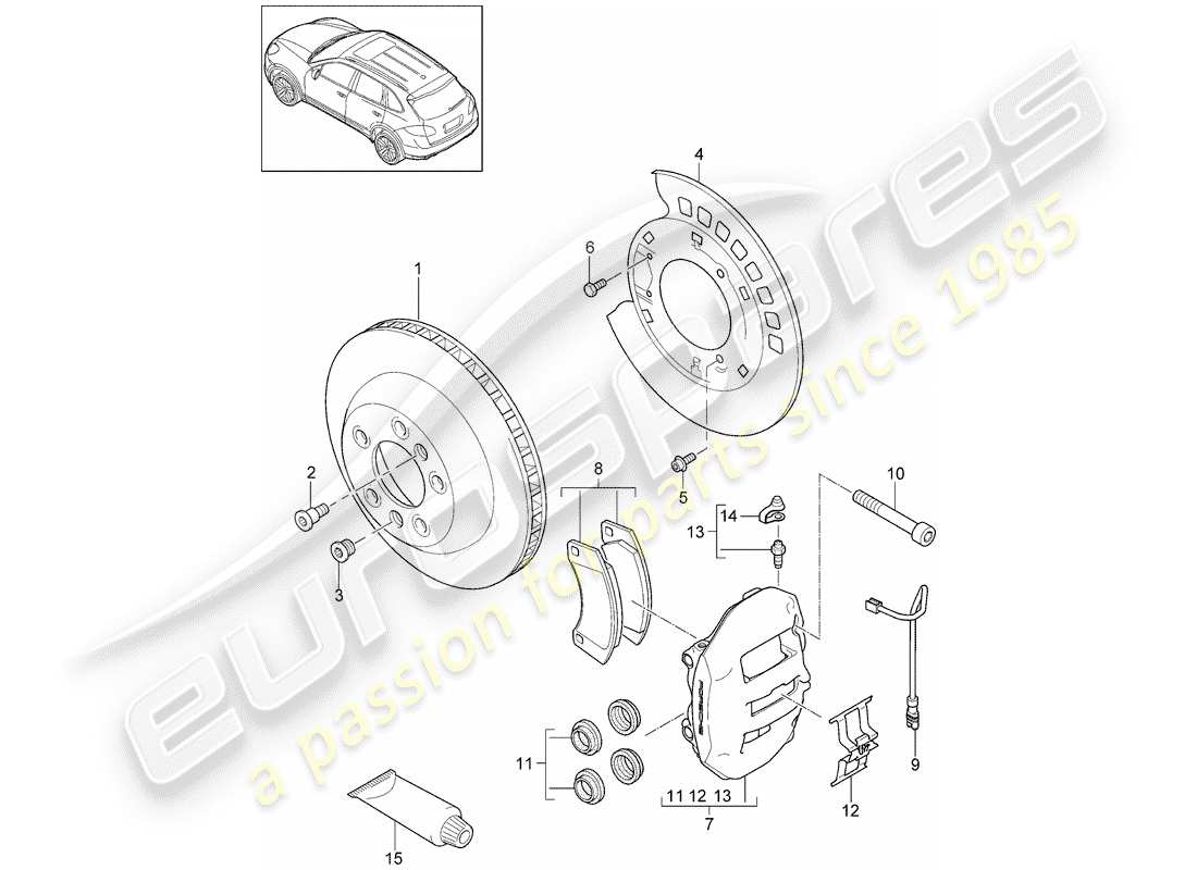 porsche cayenne e2 (2014) disc brakes part diagram