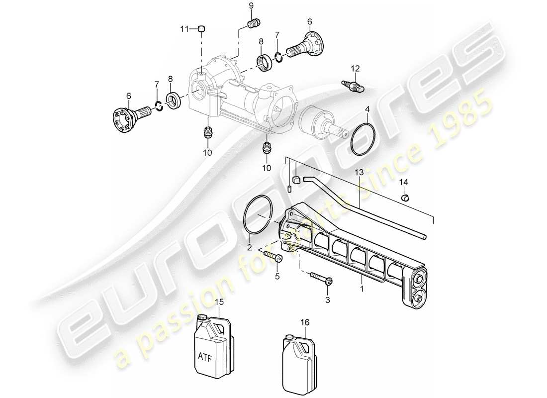 porsche 997 t/gt2 (2007) front axle differential part diagram