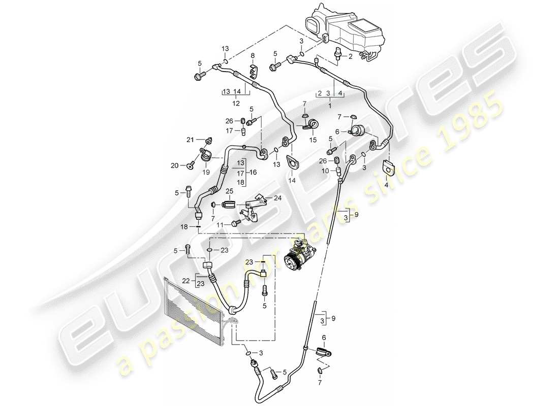 porsche cayenne (2004) refrigerant circuit part diagram