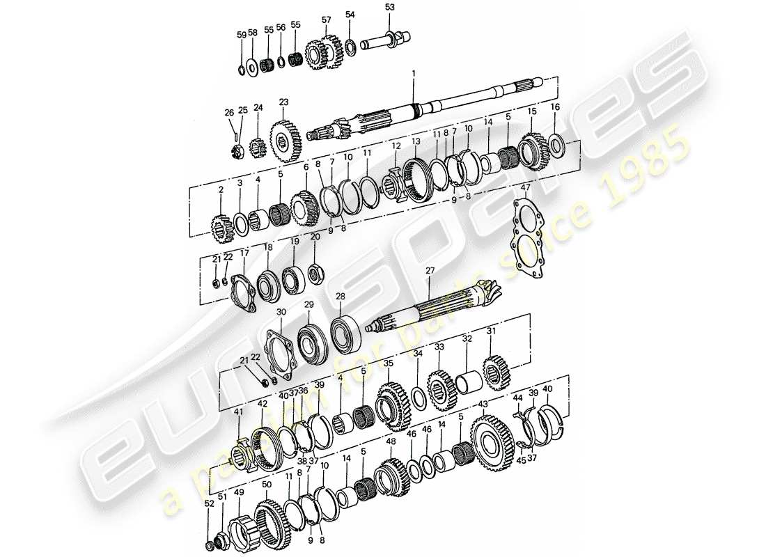 porsche 911 (1976) gears and shafts - 5 - speed part diagram