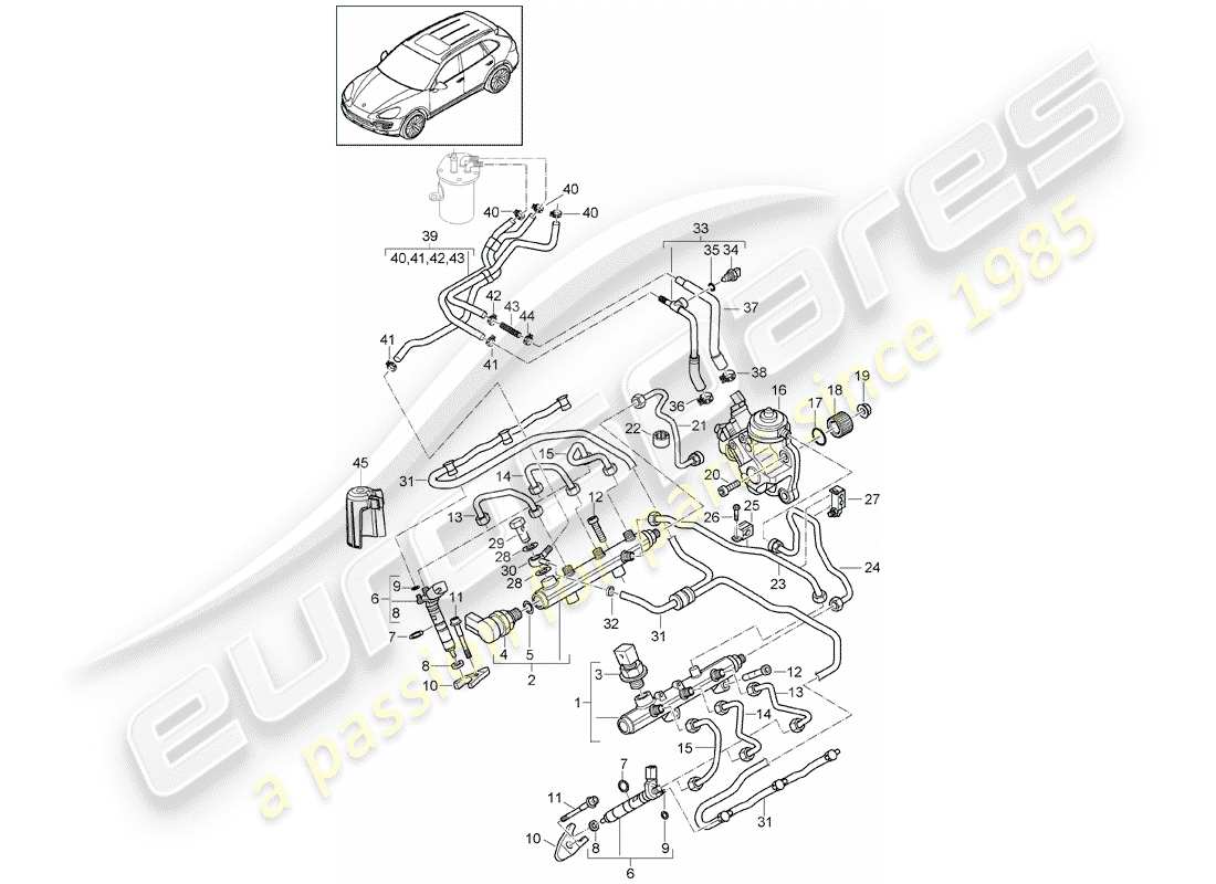 porsche cayenne e2 (2014) fuel collection pipe part diagram