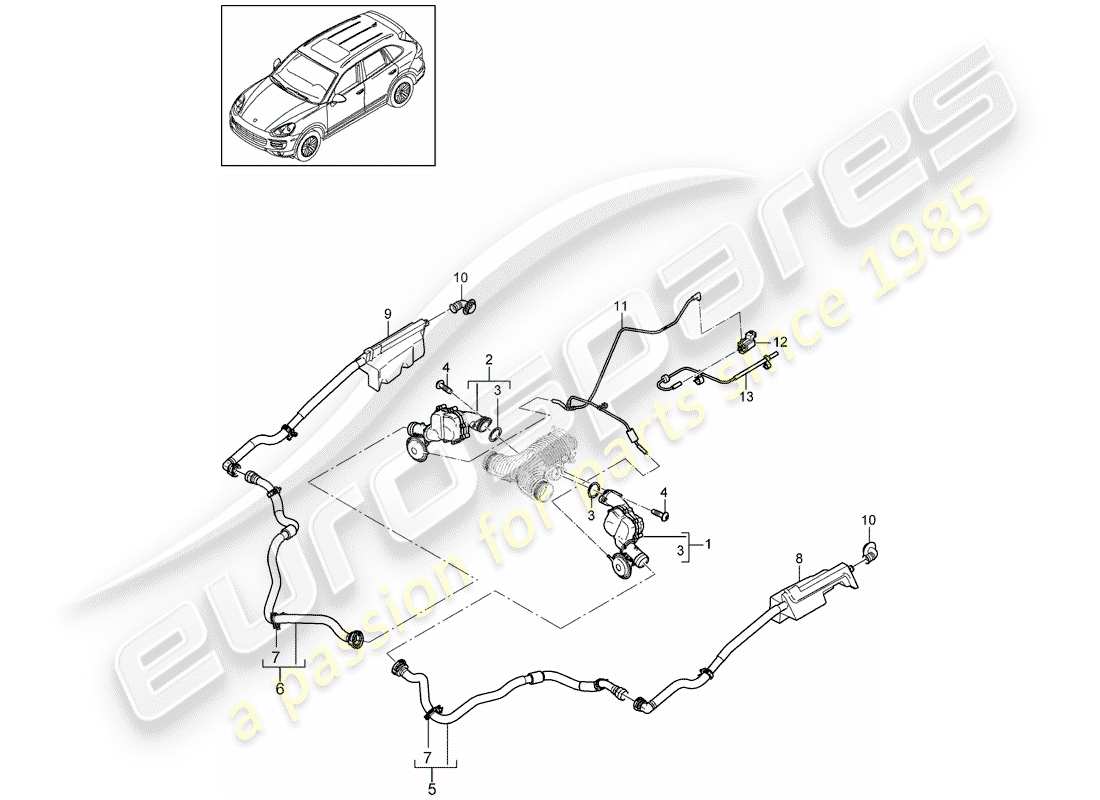 porsche cayenne e2 (2014) charge air cooler part diagram