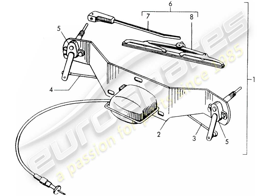 porsche 356/356a (1957) windscreen wiper system part diagram