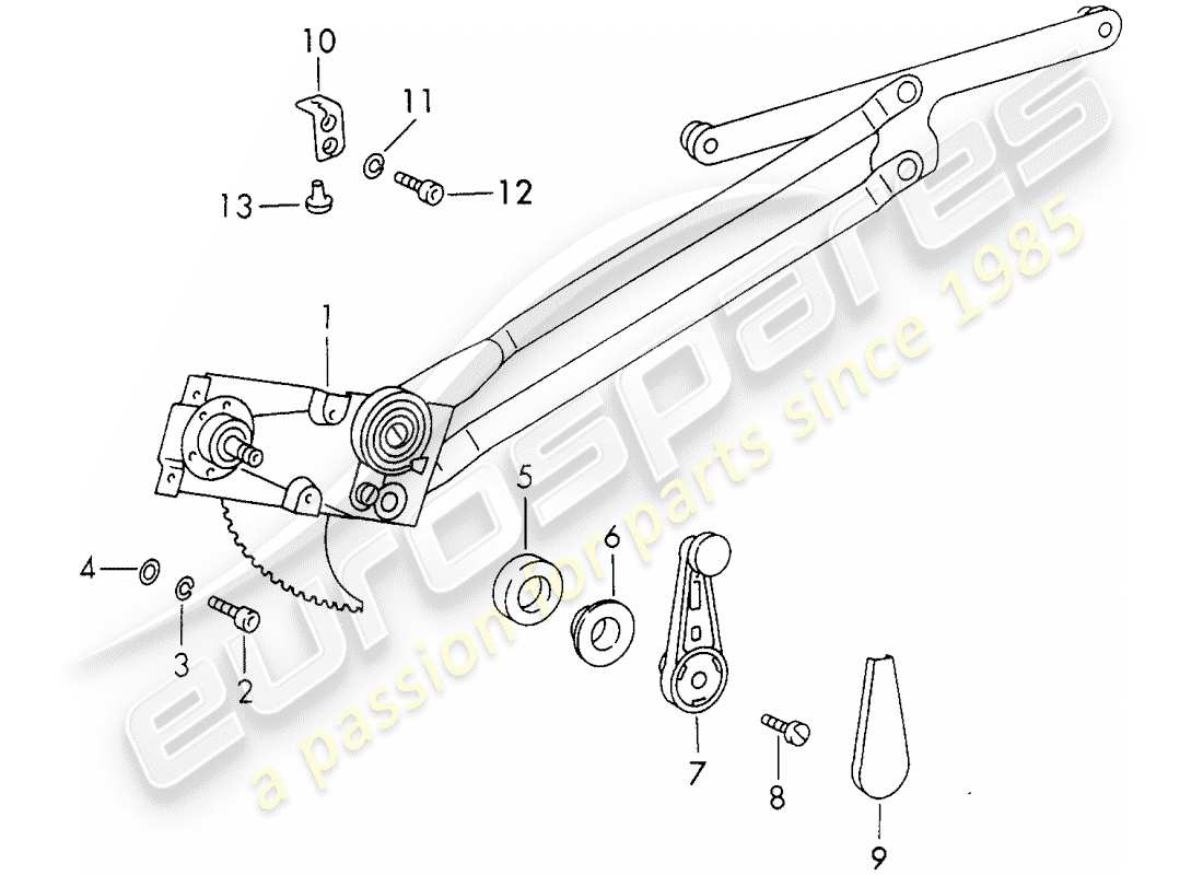 porsche 911 (1971) window regulator - mechanical part diagram