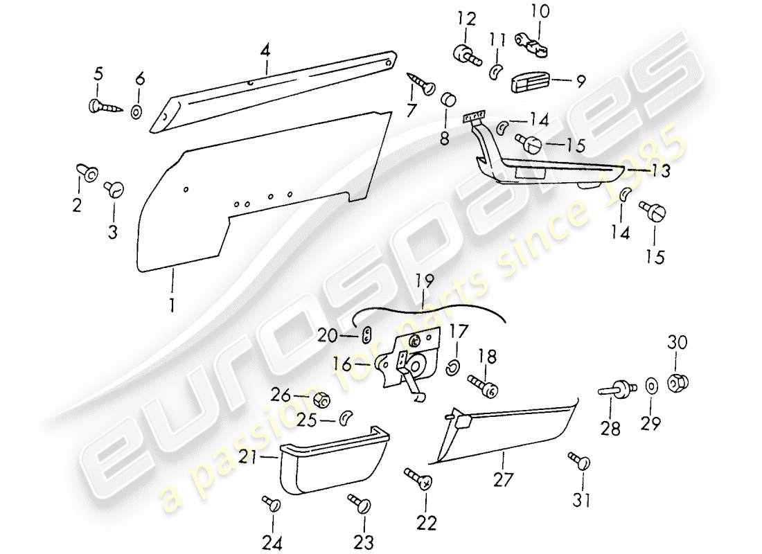 porsche 911 (1971) interior equipment - doors part diagram