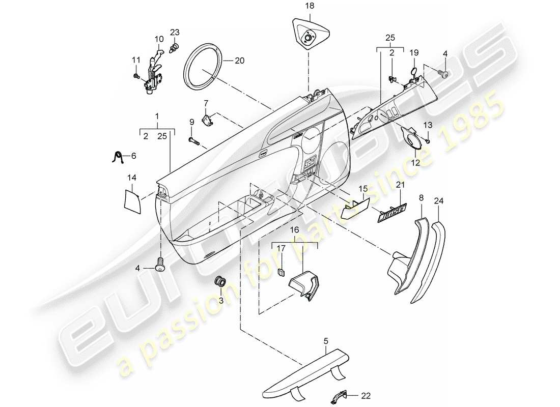 porsche 997 (2008) door panel part diagram