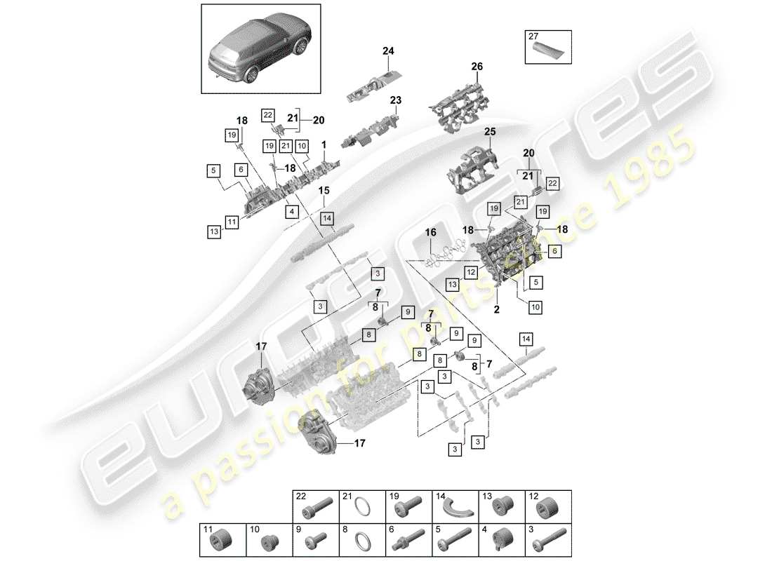 porsche cayenne e3 (2018) cylinder head cover part diagram