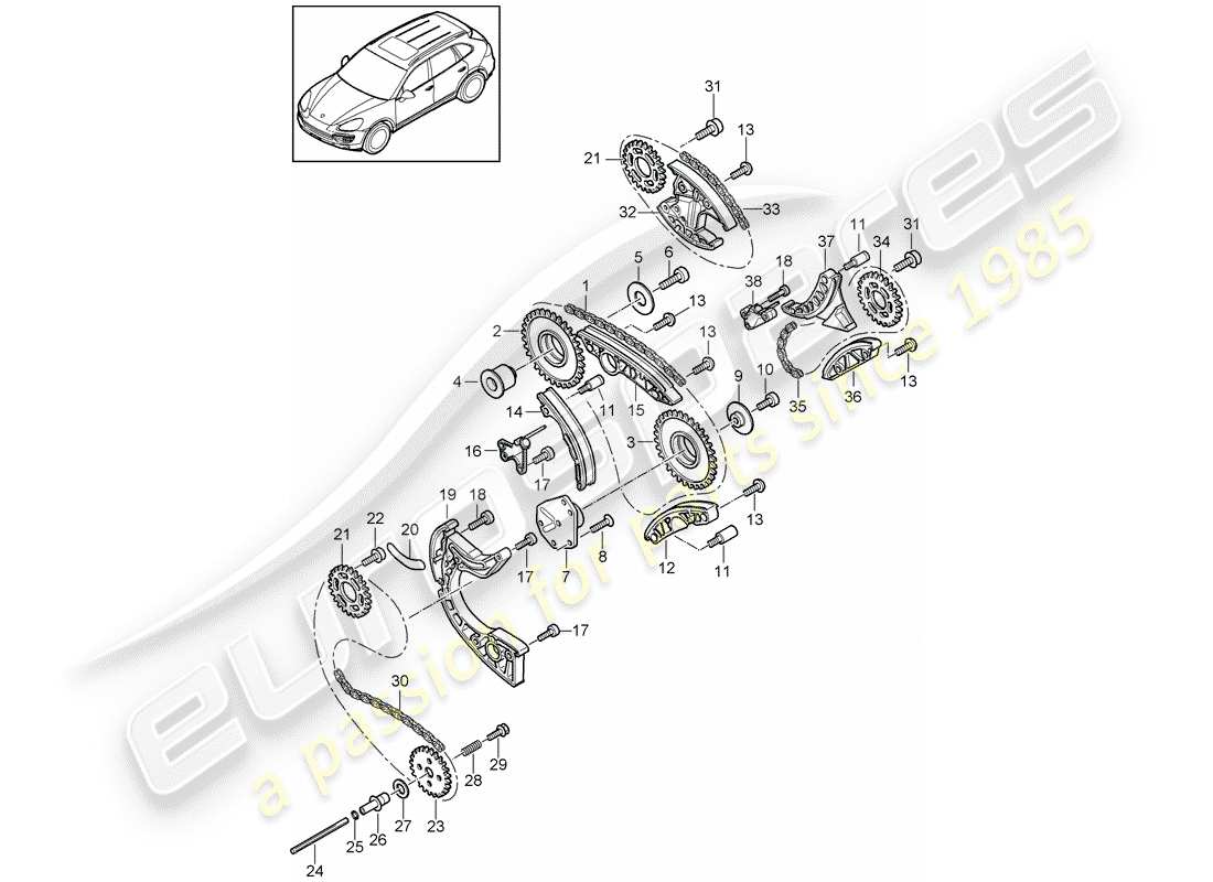 porsche cayenne e2 (2014) timing chain part diagram