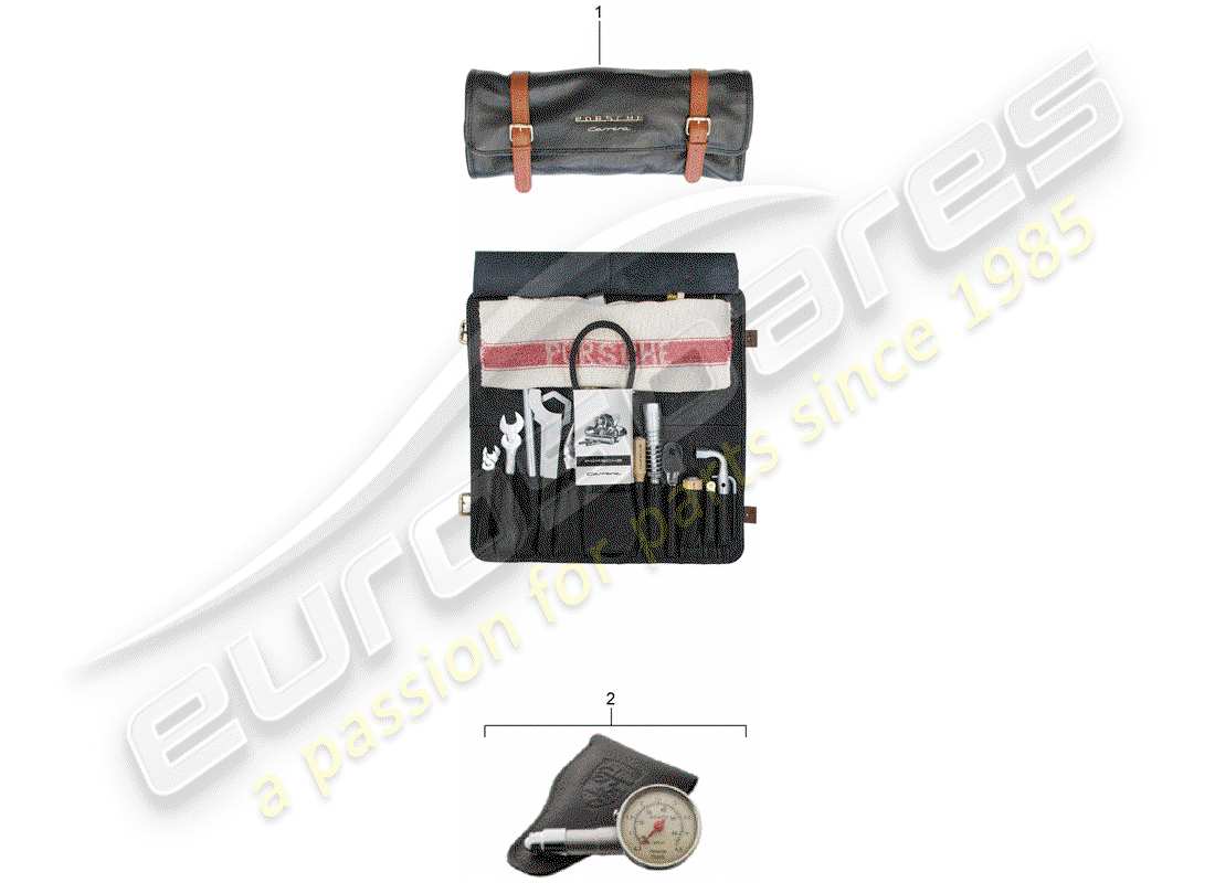 porsche classic accessories (1983) tool bag with tools part diagram