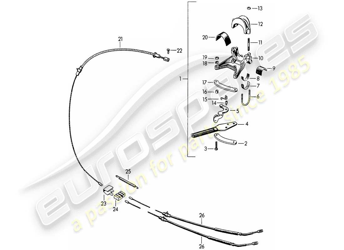 porsche 356/356a (1957) handbrake part diagram