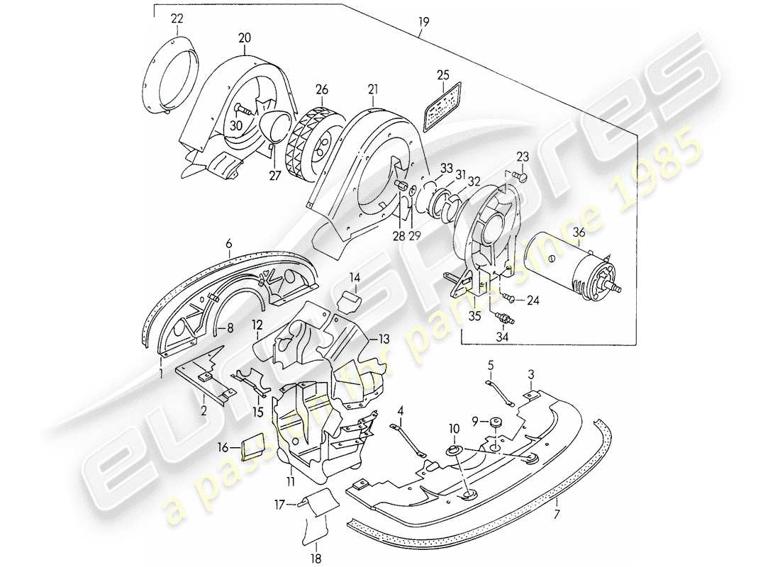 porsche 356/356a (1957) air cooling part diagram