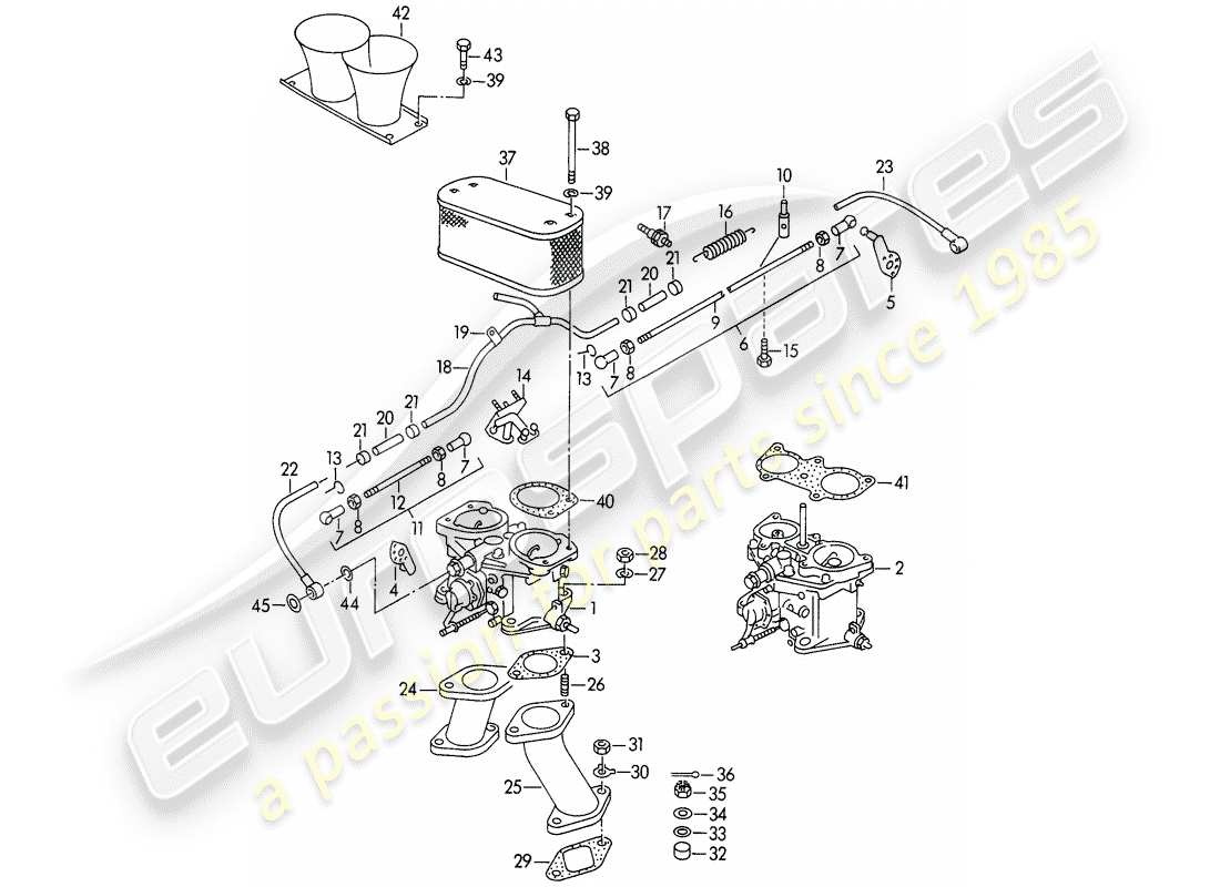 porsche 356/356a (1957) carburetor - solex 40 p ii - solex 40 p ii-4 - and - fuel supply line - m 90 501 >> 91 000 part diagram