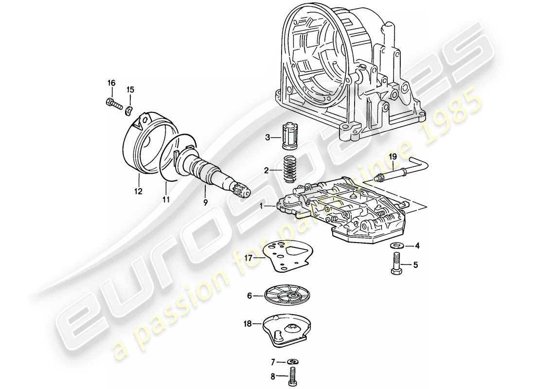 porsche 924s (1988) valve body - oil strainer - governor - automatic transmission part diagram